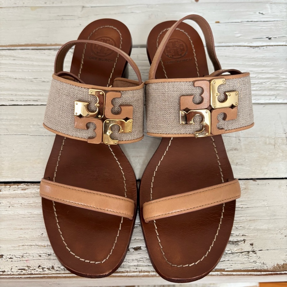 Tory Burch Tan and Gold Sandals